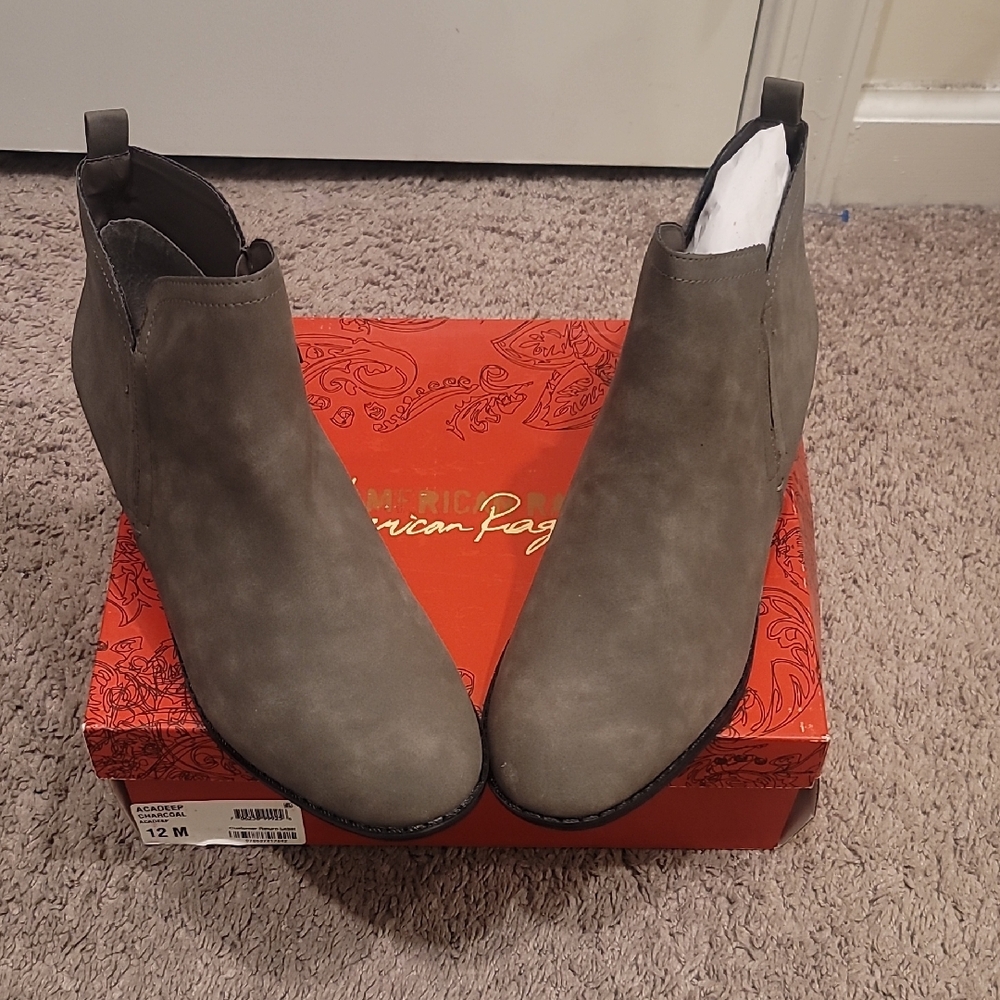 American Rag Faux Gray Ankle Booties Suede Slip-On. Size 12M